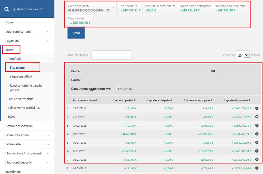 Incassi Portafoglio Situazione BANCA