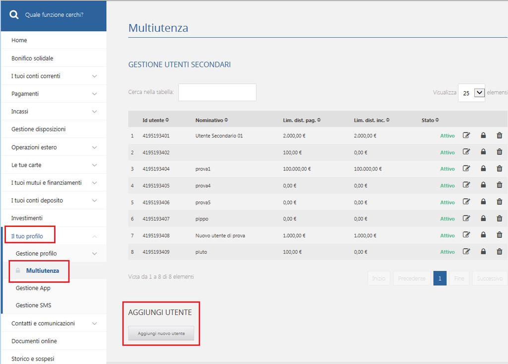 Il tuo profilo Multiutenza BANCA