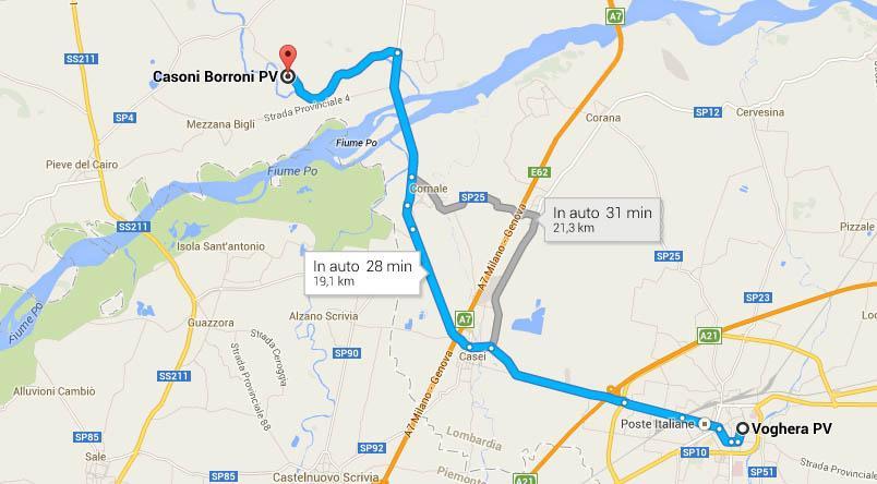 Per raggiungere il Ristorante Romé a Casoni Borroni di Mezzana Biglia Km. 19,1-28 minuti di strada. 1. Percorrere Via del Tempio Sacrario fino in fondo e girare a destra fino a primo incrocio (S.P. 10).
