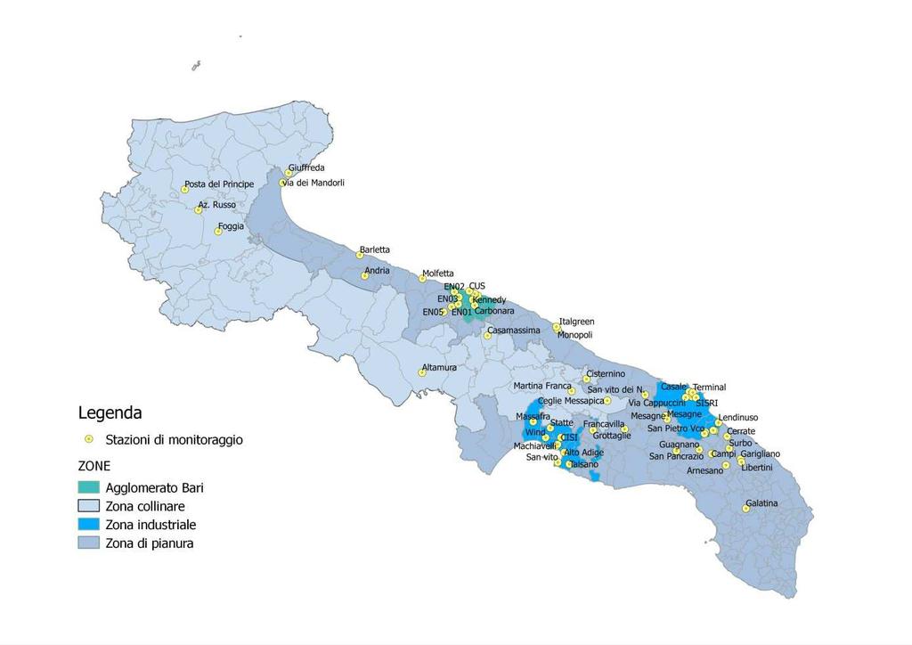 INQUADRAMENTO TERRITORIALE DELLA RETE DI MONITORAGGIO DELLA QUALITÀ DELL ARIA La Rete Regionale di Rilevamento della Qualità dell Aria (RRQA), così come definita dalla D.G.R. 2420 del 16.12.