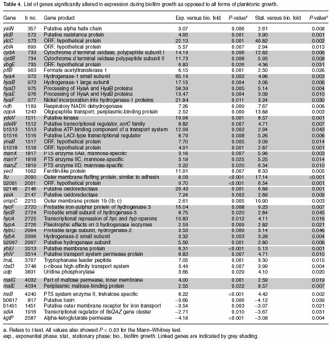 Il numero di geni che si esprime in maniera diversa in singole cellule e nei biofilm comprende