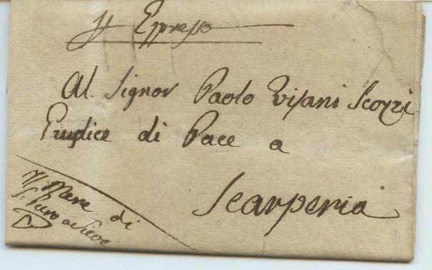 a Principessa Corsini per opera dei due Postiglioni Lucchesi 17 gennaio 1814 - Per espresso Dal Mere di San Piero a Sieve al