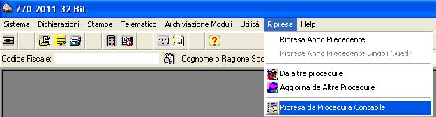 - 10 - Manuale di Aggiornamento 2.1.2 Ripresa da Procedura Contabile La ripresa dei dati nel modello