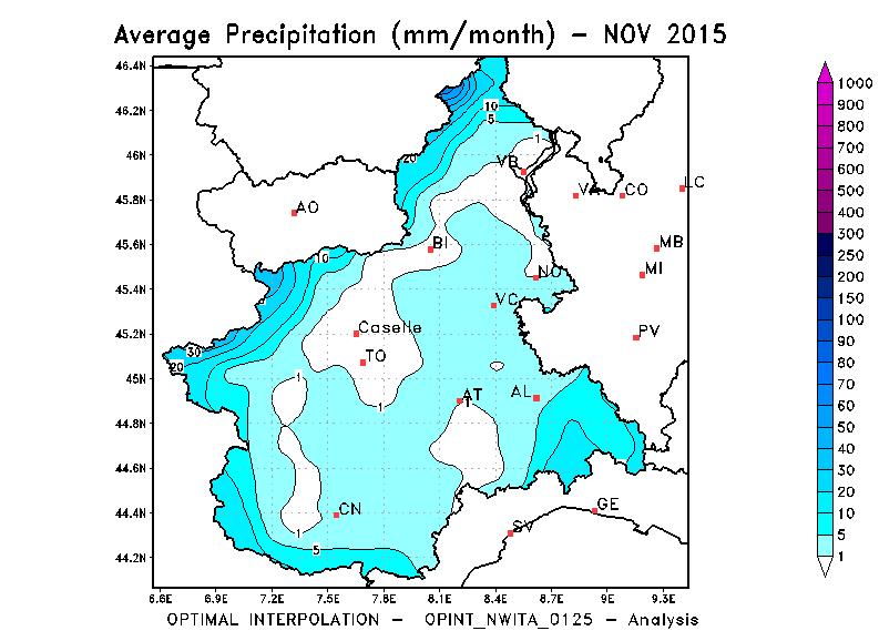 Figura 9 Precipitazione media mensile del mese di Novembre 2015.