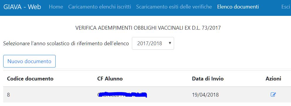 3.4. Elenco documenti La funzionalità Elenco documenti permette di accedere all elenco dei documenti caricati nel sistema, con la possibilità di avere il dettaglio di ognuna di esse.