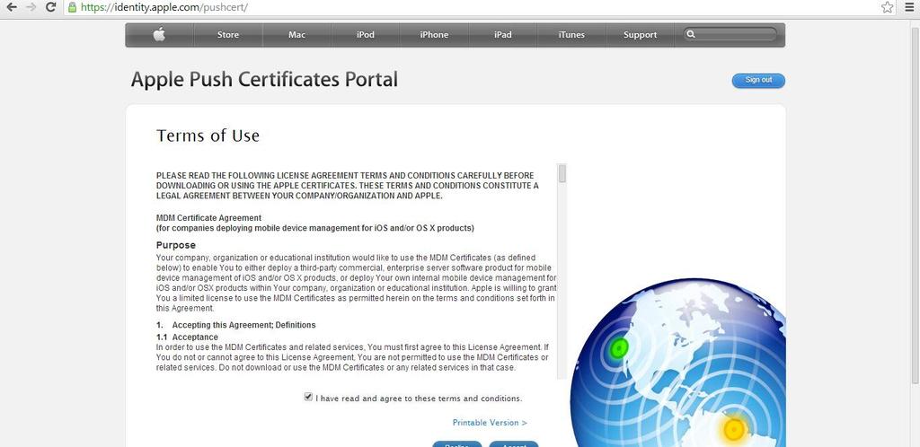 Download del certificato MDM 9 Aprire l «Apple Push Certificates Portal» cliccando sul