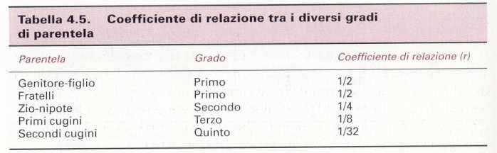 COEFFICIENTE DI CONSANGUINEITA r r indica la frazione di geni