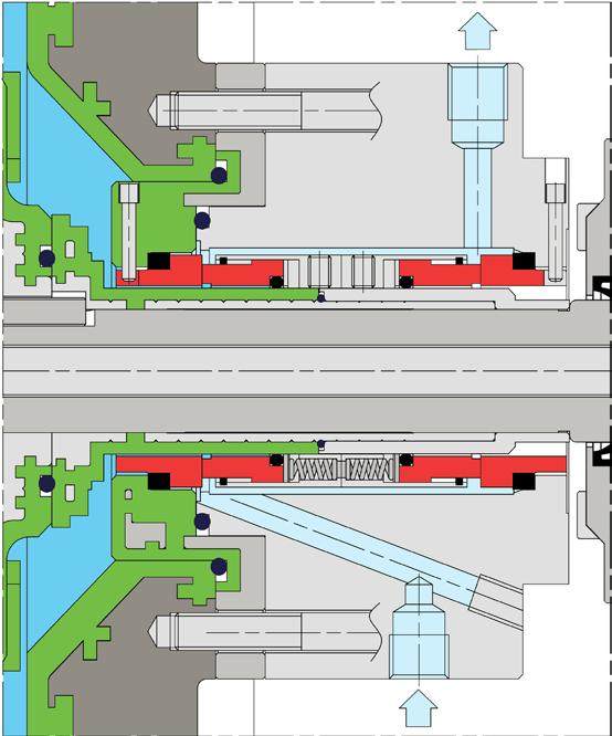 CASSASTOPPA CONICA Disponibile anche Plan 62 Adatta al pompaggio di liquidi corrosivi a medio/basso contenuto di solidi Facile manutenzione grazie al design simile ad una tenuta a cartuccia Facce in