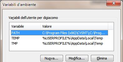 6. Evidenziare la variabile PATH e quindi selezionare Modifica... (vedi figura) 7. Aggiungere il percorso della cartella bin (C:\Program Files (x86)\mingw-w64\i686-6.2.