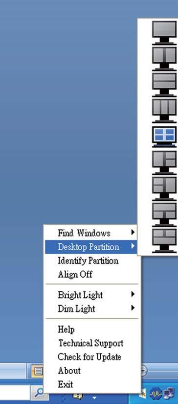 Attiva/disattiva la funzione di allineamento automatico dopo il trascinamento. Chiude Desktop Partition (Partizione desktop) e Display Tune (Sintonizzazione schermo).