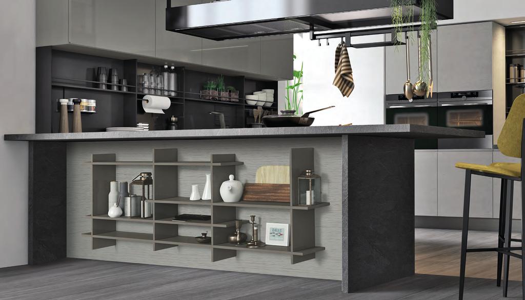 SCHIENALI WEAVE CON MENSOLE LACCATE OPACHE WEAVE BACK PANELS WITH MATT LACQUERED SHELVES colori opachi per mensole matt colours for shelves NEW grigio bromo (opz.9533) bromine grey (opt.