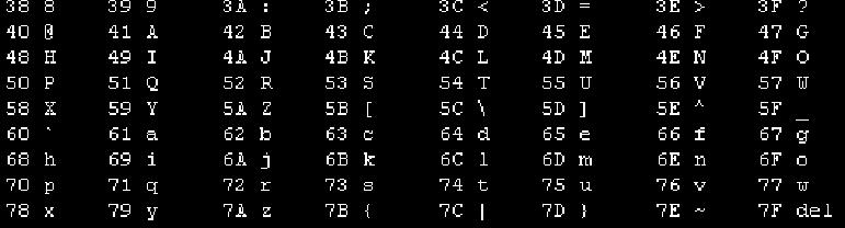 I primi 128 numeri (0xxxxxxx) vengono utilizzati per la codifica dei caratteri Standard, (lettere maiuscole, minuscole,