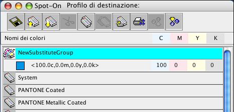SPOT-ON E COLORI SOSTITUTIVI 44 Definizione dei valori cromatici per un colore sostitutivo Dopo aver specificato il colore da sostituire, definire i valori CMYK per il colore sostitutivo immettendo i
