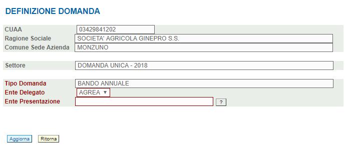 stato assegnato l Identificativo Domanda.