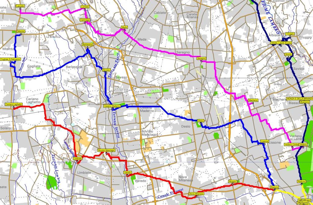 3 2 Macherio Bareggia 1 Sopra: dettaglio delle tracce dei percorsi