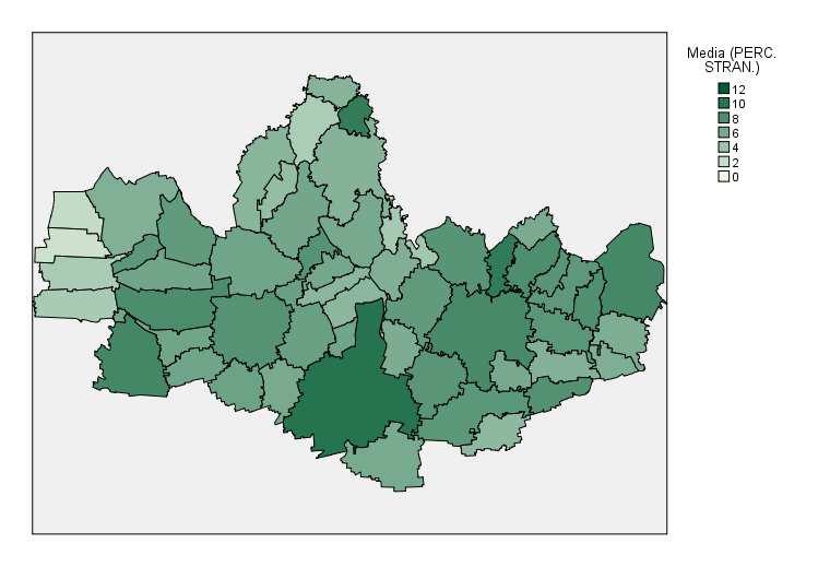 PERCENTUALE DI STRANIERI RESIDENTI