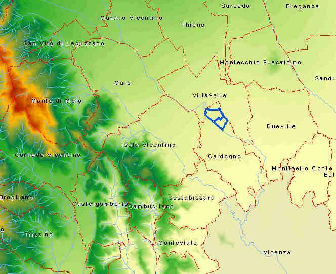 Il territorio in esame è localizzato in Provincia di Vicenza e interessa la parte nord del territorio del Comune di Caldogno.