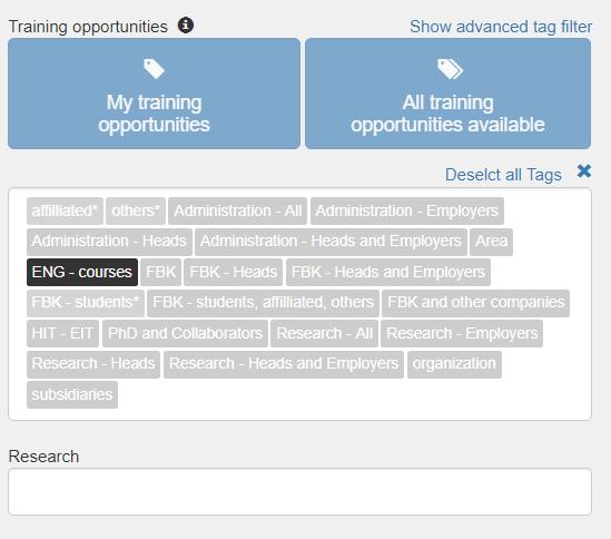 opportunities available: allows you to view the entire course catalog Show advanced tag filter: allows you to view all