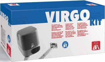 Virgo kit Operatore elettromeccanico V a braccio articolato; uso residenziale, ante fino a m (00kg) Centrale di comando a bordo motore con ricevente radio incorporata; finecorsa elettrici e battute d