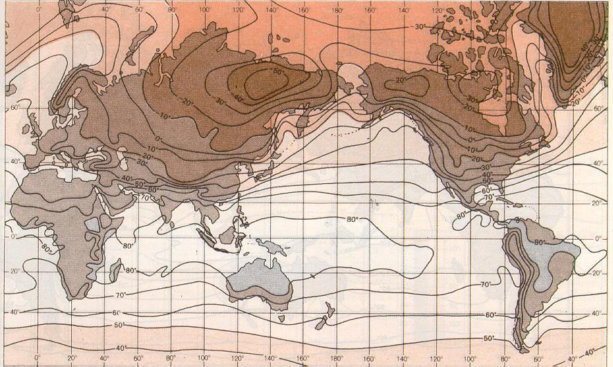 Isoterme di Gennaio (temperature medie