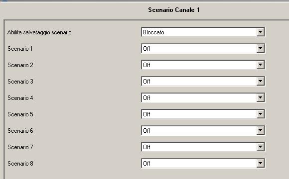 Uscita, scenario elemento secondario Per ogni uscita sono disponibili 8 possibilità di memorizzazione degli scenari. Ogni record deve essere assegnato al valore.