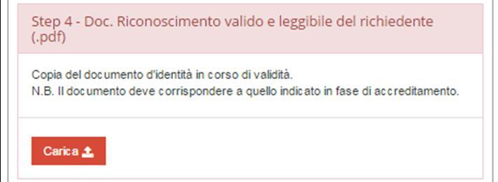 Sarà disponibile un pulsante verde Verifica Documento Caricato per controllare la correttezza del documento appena caricato che, se necessario, cliccando sul pulsante rosso Elimina Documento potrà