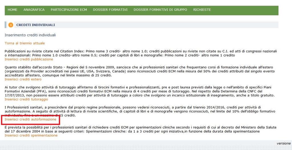 Nella schermata, è possibile selezionare le singole di tipologie di formazione