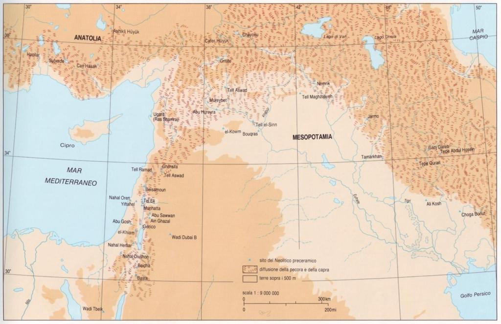 Neolitico pre-ceramico: diffusione dei caprovini M.