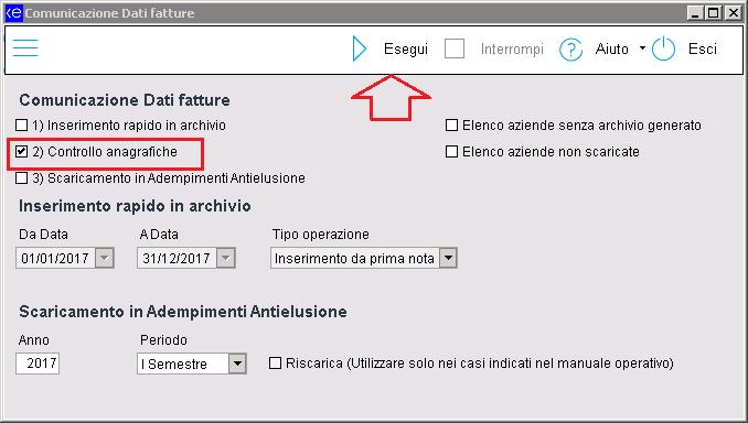 Procedura di generazione archivio antielusione 1. Andare in Contabilità Operazioni Periodiche Comunicazione Dati Fatture, barrare l opzione 1) lasciando il resto dei campi invariati Pag.