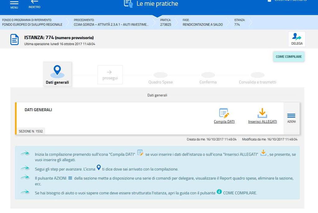 2.2 rendicontazione su web Il modulo di rendicontazione si compila direttamente su web, sfogliando in successione le videate proposte dal sistema.