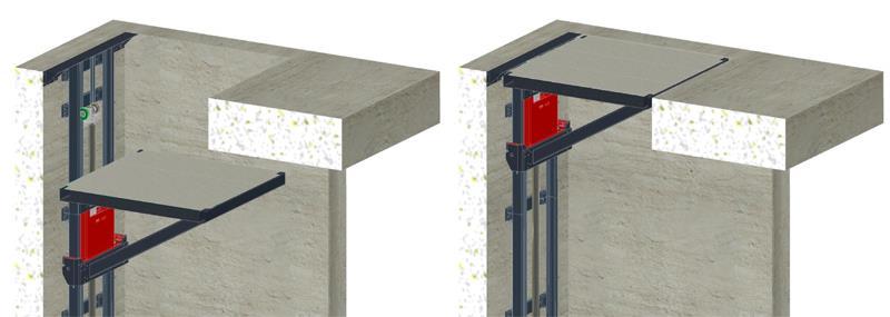 VERSIONE CON CARRELLO ROVESCIATO Il montacarichi Up può essere costruito con la soluzione a guide rovesce, questa realizzazione permette di non avere l ingombro delle guide