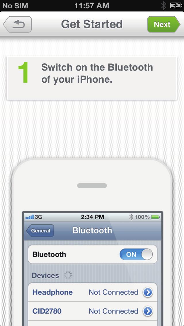 Nota Prima della configurazione, assicurarsi di avere attivato la funzione Bluetooth sull'iphone 4S/iPhone 5/iPad di nuova generazione e che l'indicatore di alimentazione sul dispositivo InRange
