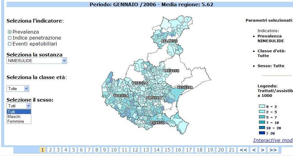 Sulla mappa tematica dinamica dei dati clinici di popolazione, vengono fornite informazioni relative
