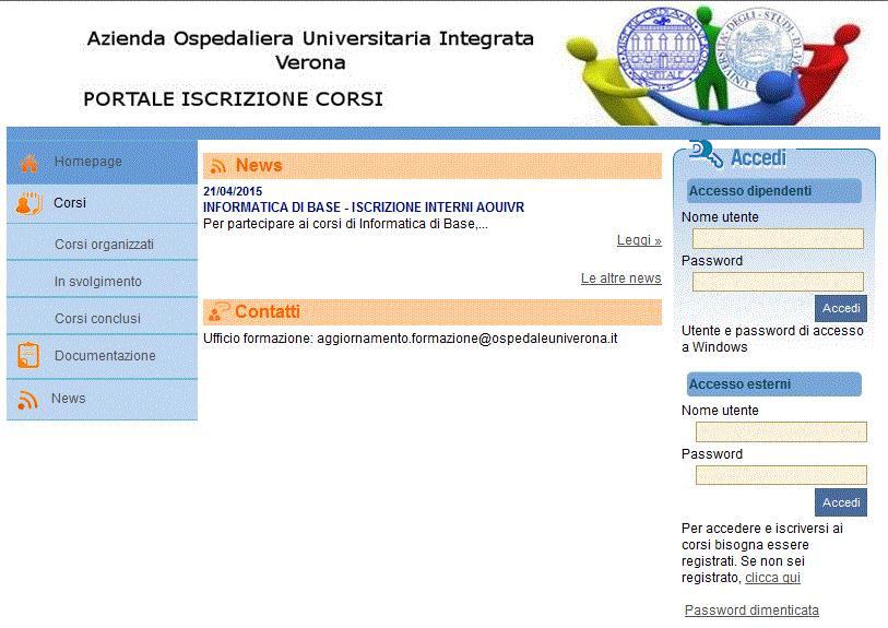 Gestione Corsi istruzioni operative per la gestione delle iscrizioni Nella schermata iniziale del portale, al momento dell accesso, prima di avere effettuato l autenticazione (accesso tramite utente