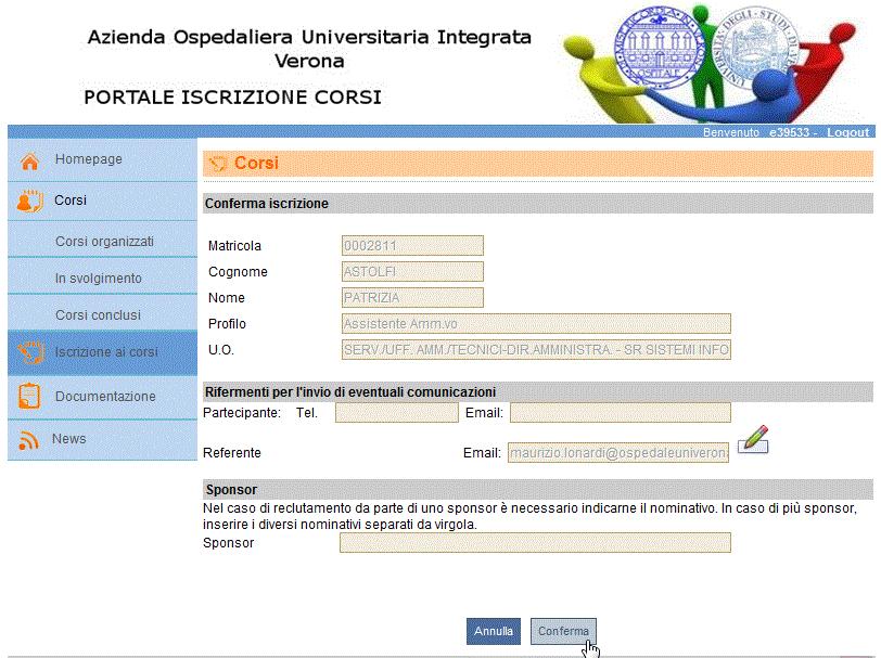 Confermo la pre-iscrizione con Conferma