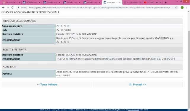 Una volta inseriti tutti i dati necessari e controllati, potrete procedere alla domanda di