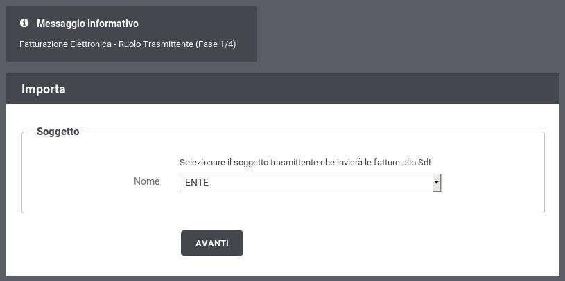 Figura 2: Fase 1/4 - Selezione del soggetto mittente delle fatture 2.