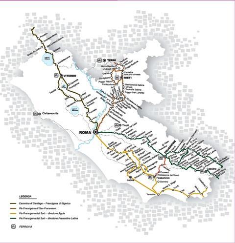 La Regione Lazio ha provveduto all individuazione Norme e programmazione dei tracciati delle Vie Francigene nel Lazio, in della attuazione Regione delle D.G.R. Lazio 820/2007 e 544/2008.