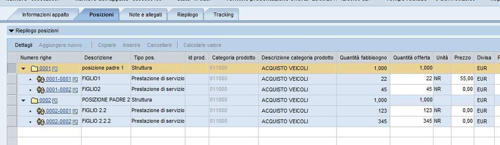 Modalità di inserimento prezzo errata Figura 14: tutte le sottoposizioni riferite ad una posizione padre devono