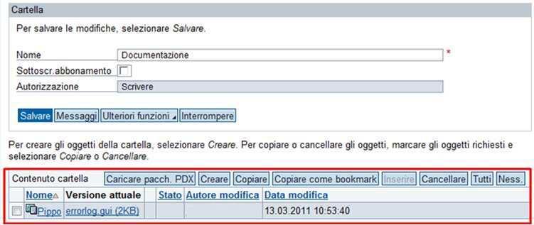 A questo punto il sistema mostra nuovamente la pagina relativa alla cartella selezionata nella quale è ora presente il file caricato, come mostrato nella Figura 23.