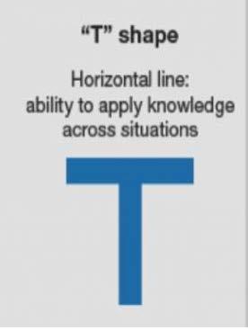 La barra orizzontale della T rappresenta l ampiezza delle conoscenze generali e interdisciplinari che il collaboratore è capace di applicare in diverse situazioni concrete del suo lavoro.