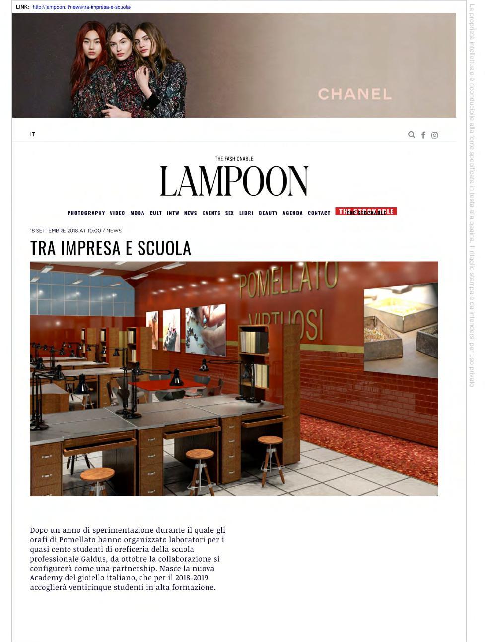 THE FASHIONABLE LAMPOON 19/09/2018 Nasce la nuova Academy del gioiello