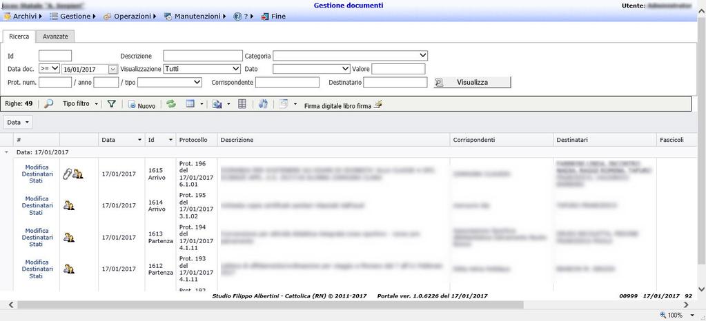 Griglia gestione documenti Dal menu Gestione Gestione Documenti si