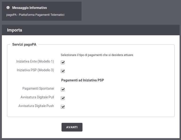 meccanismo dell'avvisatura digitale predisponendo il servizio per il relativo invio al nodo dei pagamenti (modalità push).