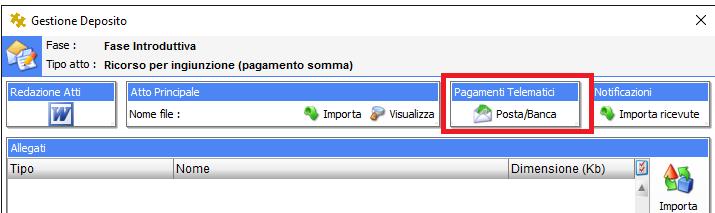 3.1 Modalità Pagamento all interno del deposito telematico Al momento della creazione della busta è presente un pulsante per la gestione dei