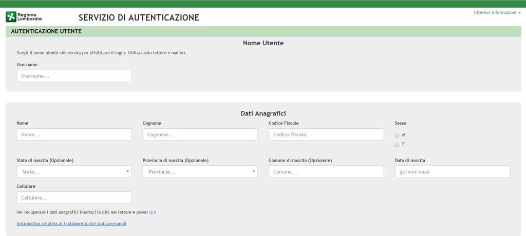 Figura 4 Maschera registrazione utente Compilare la sezione NOME UTENTE inserendo la Username da utilizzare