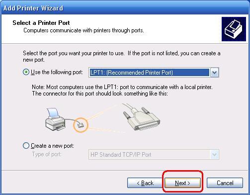 10. Assicurarsi che il pulsante-radio Use the following port sia