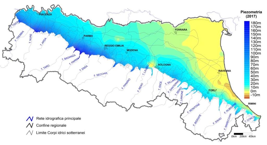 Livelli delle falde nelle conoidi alluvionali con acquifero libero (2002-2017) Le conoidi alluvionali appenniniche con acquifero libero presentano un andamento temporale molto simile a quello già