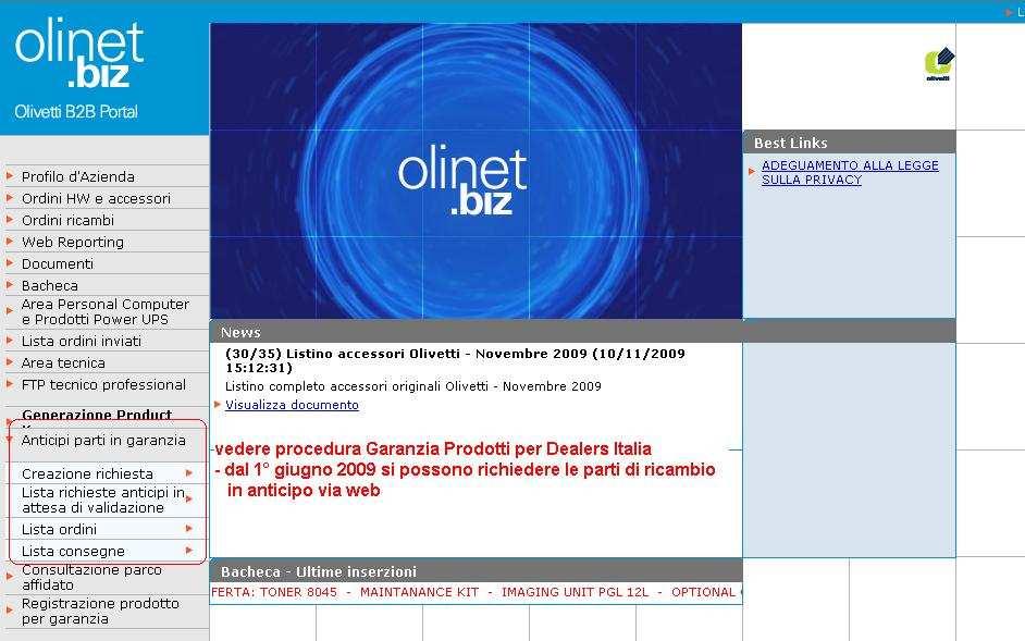 ANTICIPI PARTI IN GARANZIA La GARANZIA INDUSTRIALE si avvale, oltre che del supporto del numero verde 800.36.91.20, dell ausilio del portale.