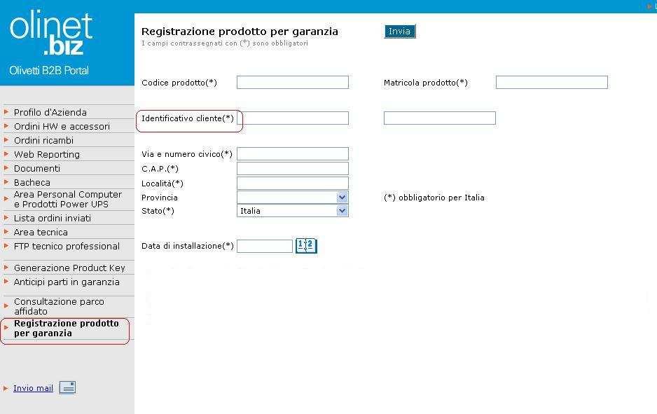 REGISTRAZIONE PRODOTTO PER GARANZIA Dal 1 giugno 2009 è obbligatorio registrare sul portale il prodotto Olivetti venduto ad un